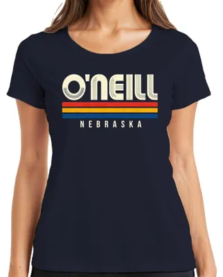 Produktbild von O'Neill Nebraska Vintage Retro 70s 80s Style Streifen Geschenk USA Damen T-Shirt, Navy, L