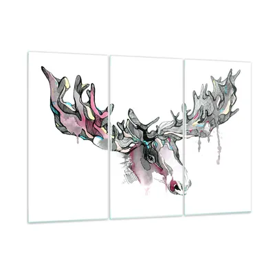 Produktbild von Bilder auf glas - Moose Bunt Kopf Abbildung - 105x70cm - Glasbilder - Wandbilder - Kunstdruck - zum Aufhängen bereit - Wanddekoration aus Glas - Glas Bilder - Wandbild auf Glas - GCE105x70-3033
