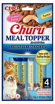 Image de INABA Churu Complément de repas Thon avec pétoncle - friandises pour chat - 4 x 14g