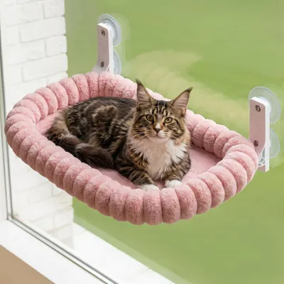 Obrázok produktu pre Sieťka na mačky, Umelá kožušina, 52x30x20 cm, s prísavkami na upevnenie na okno