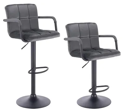 Produktbild von Barhocker 2er Set mit Rückenlehne und Armlehnen | Dunkelgrau | 51x37x90-112 cm