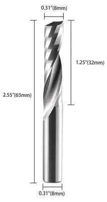 Obrázek produktu pro Spiralová fréza 8 mm, CNC fréza, jednobřitá, průměr řezu 8 mm, délka drážky 32 mm