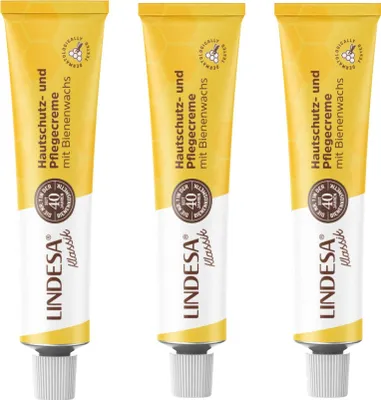 Produktbild von 3x LINDESA® Klassik Hautschutzpflegecreme mit Bienenwachs Handcreme 50 ml gelbe Alu-Tube
