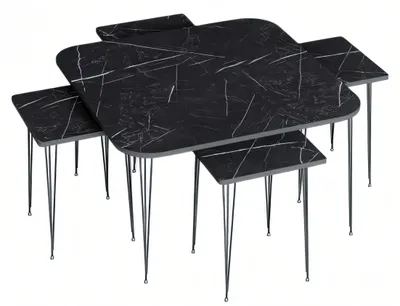 Image de Eleganter schwarzer Holz-Couchtisch mit Beistelltischen im modernen