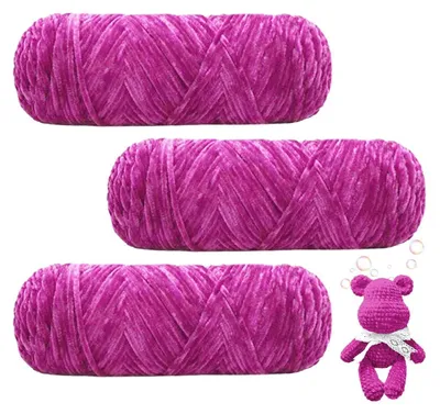 Image de Fil chenille, texture veloutée, couleur rose lilas, 300g (3 pelotes de 100g)