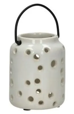 Productafbeelding van Pomax Mirilla lantaarn, keramiek, wit, Ø 8 x H 10 cm