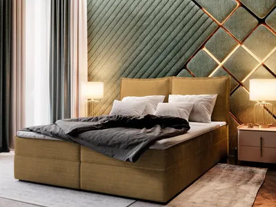 Produktbild von Masseno Boxspringbett LENTE 160x200 cm Komplett-Set mit Bonell Matratze und Topper, Polsterbett mit Bettkästen -Gelb, LINCOLN 48