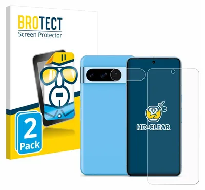 Product packaging for screen protectors, showing the packaging and two phones with screen protectors applied.