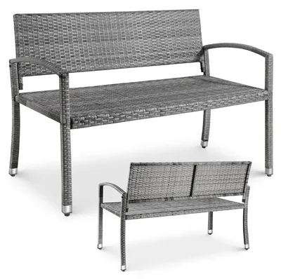 Produktbild von Gartenbank Polyrattan Wetterfest Balkon Bank Grau 122x60x85 cm