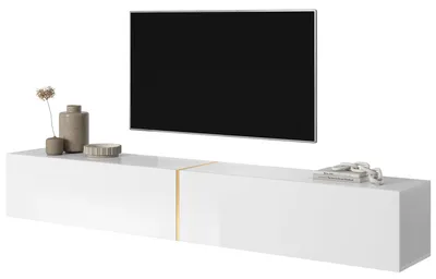 Produktbild von Selsey TV-Tisch BISIRA - TV-Board in Weiß mit goldenem Einsatz - 200 cm breit - hängend