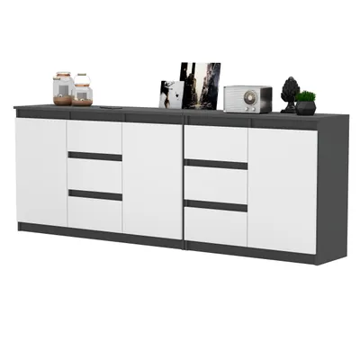 Zdjęcie produktu dla AZ team ® Duża Komoda ANTRACYT BIAŁY MAT 200 cm 6 Szuflad 3 Drzwi Zestaw do Salonu