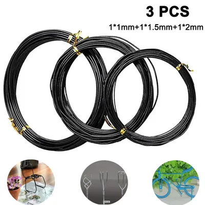 Three coils of black wire are shown on a white background, with smaller inset images of wire art at the bottom.