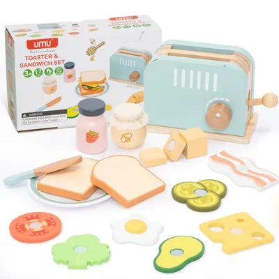 Produktbild von Spielküche Holz Toaster & Sandwich Kinderküche, Spielküche zubehör 17 St.
