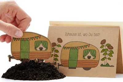 Produktbild von Grußkarte Zuhause ist wo du bist nachhaltige Saatpapier Karte mit Saatstecker