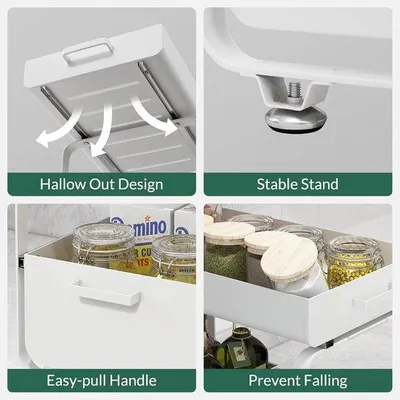 Productafbeelding van Opbergrek onder de spoel - Keukenorganizer met 2 niveaus - Opbergbakken voor keuken en badkamer - Staal (wit)