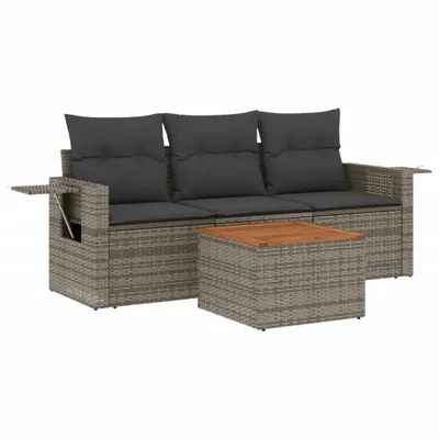 Produktbild von vidaXL 4-tlg. Garten-Sofagarnitur mit Kissen Grau Poly Rattan