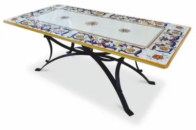 Immagine prodotto di Casa Padrino - Tavolo da pranzo da giardino in stile Art Nouveau, bianco / multicolore / nero, 200 cm -  Italy
