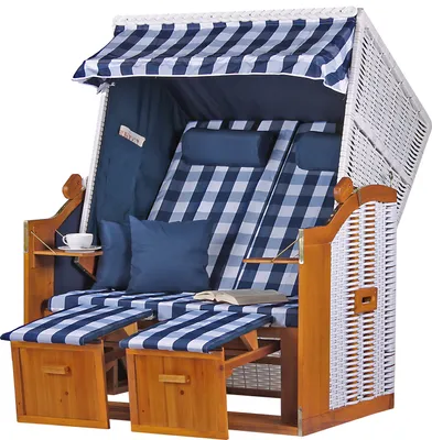 Produktbild von Strandkorb - bene living - Ostsee - karo/blau - PE weiß