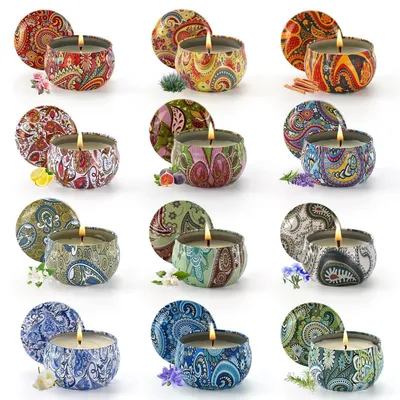 Image de Coffret cadeau de bougies parfumées, 12 pièces, cire de soja avec couvercle, 12 parfums différents
