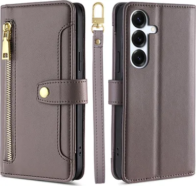 Produktbild von Handykette Samsung Hülle mit Band Handyhülle Kartenfächer Kunstleder Umhängetasche Galaxy S25 in Grau