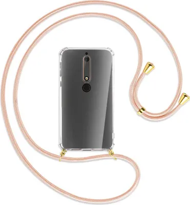 Produktbild von Handykette Backcover-Schutzhülle mit Band (Metall goldfarben) für Nokia 6.1 - rose peach