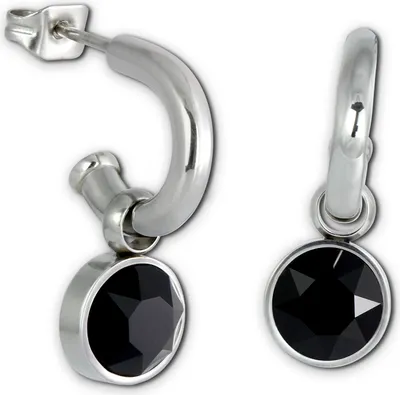 Image de Amello Boucles d'oreilles en acier inoxydable Boucles d'oreilles femme noir zirconiums scintillants ESOS02S