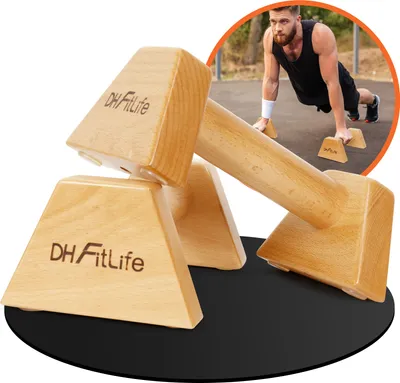 Produktbild von DH FitLife Liegestützgriffe aus Holz (2x) | Push-Up Bars - Gelenksschonend & rutschfeste Parallettes für Calisthenics/Krafttraining Indoor/Outdoor