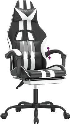 Image de Chaise de jeu avec repose-pied Noir et blanc Similicuir
