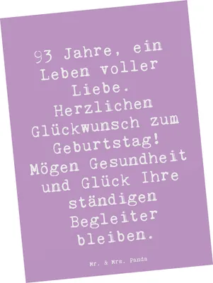 Produktbild von Mr. & Mrs. Panda Postkarte Spruch 93. Geburtstag - Lavendeltraum - Geschenk, liebevolle Wünsche, besondere Anlässe, Ansichtskarten, Geburtstagsgeschenk, Lebensfreude