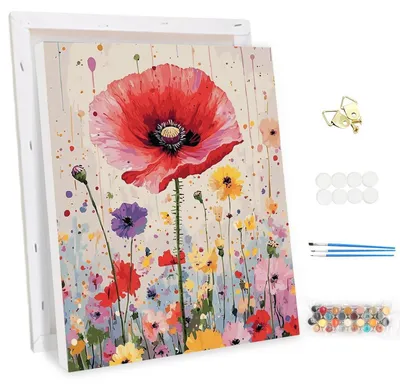 Image de Kit de peinture à l'huile sur toile pour adultes, "Fleurs dans un cadre", à peindre soi-même, format 30x40 cm