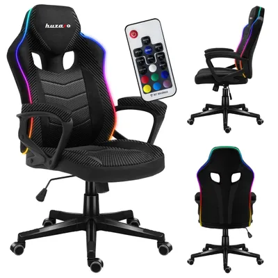 Produktbild von Huzaro Force 2.5 | RGB LED Beleuchtung Gaming Stuhl Computerstuhl PC Chair | Höhenverstellbar Wippfunktion Stoff | bis 130 kg belastbar | Schwarz
