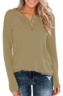 Immagine prodotto di Solidchoice - Maglione casual da donna con scollo a V e maniche lunghe, color pesca