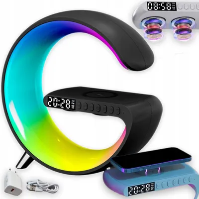 Image de Lampe LED RGB chargeur inductif 15 W + horloge + haut-parleur Bluetooth Noir
