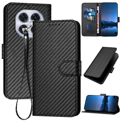 Produktbild von Für Xiaomi Redmi Note 14 Pro 5G Carbon Fiber Kunstleder Hülle Lanyard Schwarz