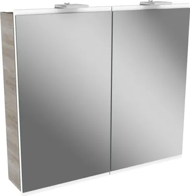 Immagine prodotto di FACKELMANN Armadietto a specchio LED LIMA / Armadietto da bagno con chiusura ammortizzata / Dimensioni (L x A x P): circa 80 x 73 x 15,5 cm / Mobile per WC o bagno / Corpo: marrone / Frontale: bianco/specchio