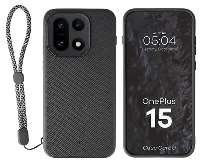Produktbild von Hülle mit Handgelenkband für OnePlus 15, Bizon Case CarbO, Schwarz