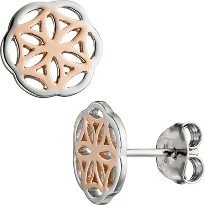 Produktbild von Ohrstecker Ohrringe Ohrschmuck Blume mit Muster 925 Silber bicolor vergoldet