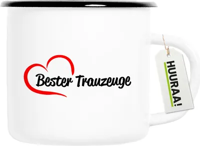 Produktbild von Huuraa Emaille Tasse Bester Trauzeuge Herz 300ml Vintage Campingbecher Geschenkidee