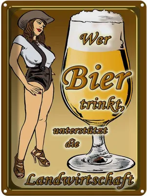 Produktbild von vianmo Blechschild 40x30 cm Pinup wer Bier trinkt unterstützt Land Spruch Zitat