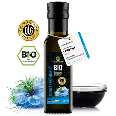 Produktbild von Kräuterland Premium Schwarzkümmelöl 100ml ungefiltert, kaltgepresst