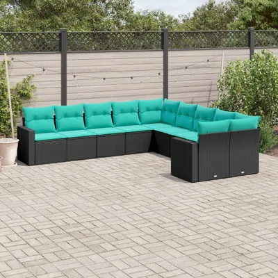 Produktbild von Möbel 10-tlg. Garten-Sofagarnitur mit Kissen Schwarz Poly Rattan - Gartenmöbelgarnituren 3219497