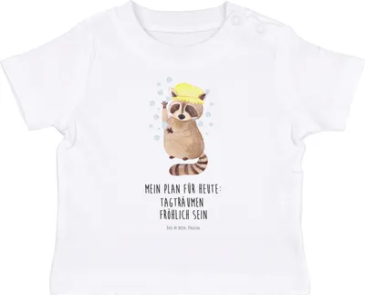Produktbild von Mr. & Mrs. Panda  T-Shirt Waschbär 6. - 12. Monat - Weiß - Geschenk, Baby Kurzarmshirt, Waschen, Kinder, Plan, Seifenblasen, Lustige Sprüche, Babyshirt, Fröhlich