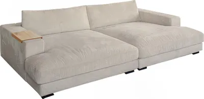 Produktbild von KAWOLA Big Sofa MADELINE mit Holztablett natur für Armlehne Cord cremeweiß