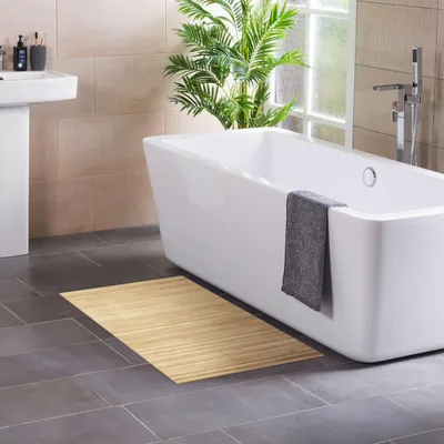 Produktbild von DE-COmmerce Bambus Badteppich LINES Pure 100x160cm – Bambus Badematte / Badvorleger, hygienisch & pflegeleicht, fußwarm, für Fußbodenheizung