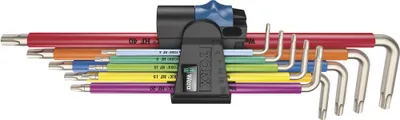 Imagen del producto de Juego de destornilladores de estrella de mango en T, de acero inoxidable, de longitud larga, 9 piezas, tamaños T8-T40, con función "half", marca Wera | 4013288207128