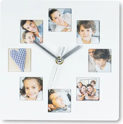 Immagine prodotto di Orologio da parete bianco 21x21 cm Orologio con foto 8 foto Cornice per foto Orologio da cucina