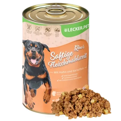 Produktbild von 24 x 400 g Lecker.Pet® Gino's Saftige Fleischmahlzeit mit Huhn & Kartoffeln Hundefutter Nassfutter