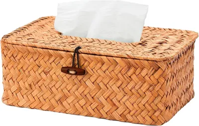 Produktbild von 13 x 9 cm, handgewebte, rechteckige Taschentuchbox aus Seegras mit Deckel