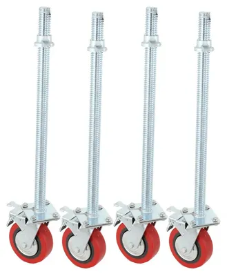 Obrázek produktu pro Sada 4 koleček na lešení – kolečka pro zvedáky/vyrovnávací kolečka – průměr 190 mm – výškově nastavitelná – aretační brzda