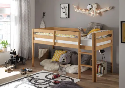 Produktbild von Kinderbett Jugendbett Bett Kinder Hochbett "Keni I" Kiefer Natur